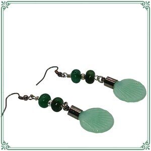 Jadeite Green Color Hand Blown Lampwork Beaded Handcrafted Earrings